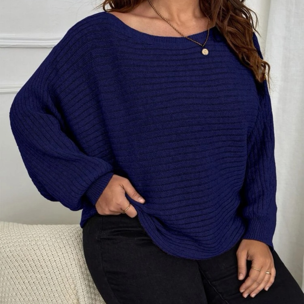 Plus Ribbed knit batwing sleeve sweater